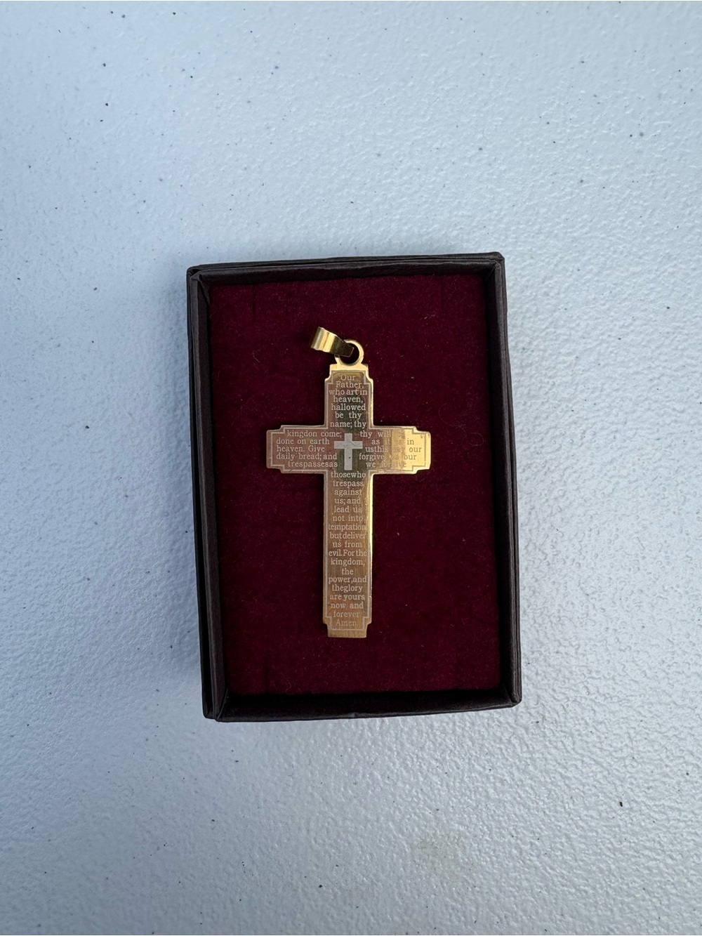 Gold Tone Cross Pendant with Engraved Prayer - Unbranded